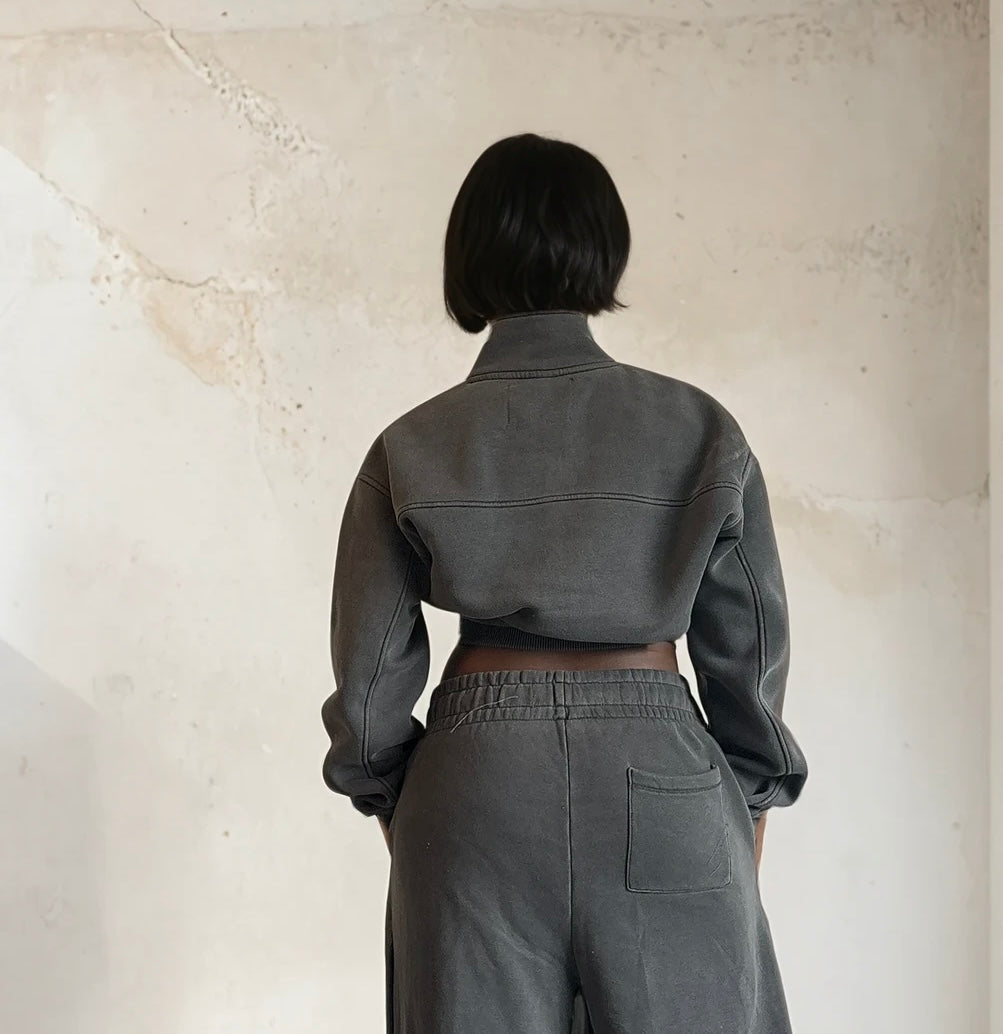 Oversized Cropped Zip Up Sweater